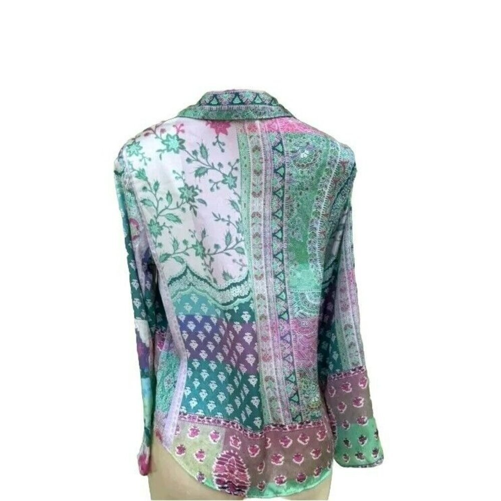 Zara Patchwork Print Long Sleeve Lightweight Butt… - image 3